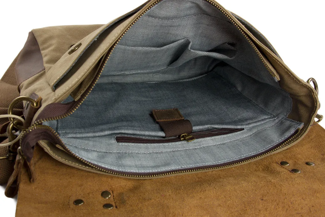 14 Inch Canvas Leather Bag Briefcase Messenger Bag Shoulder Bag Laptop Bag 1807