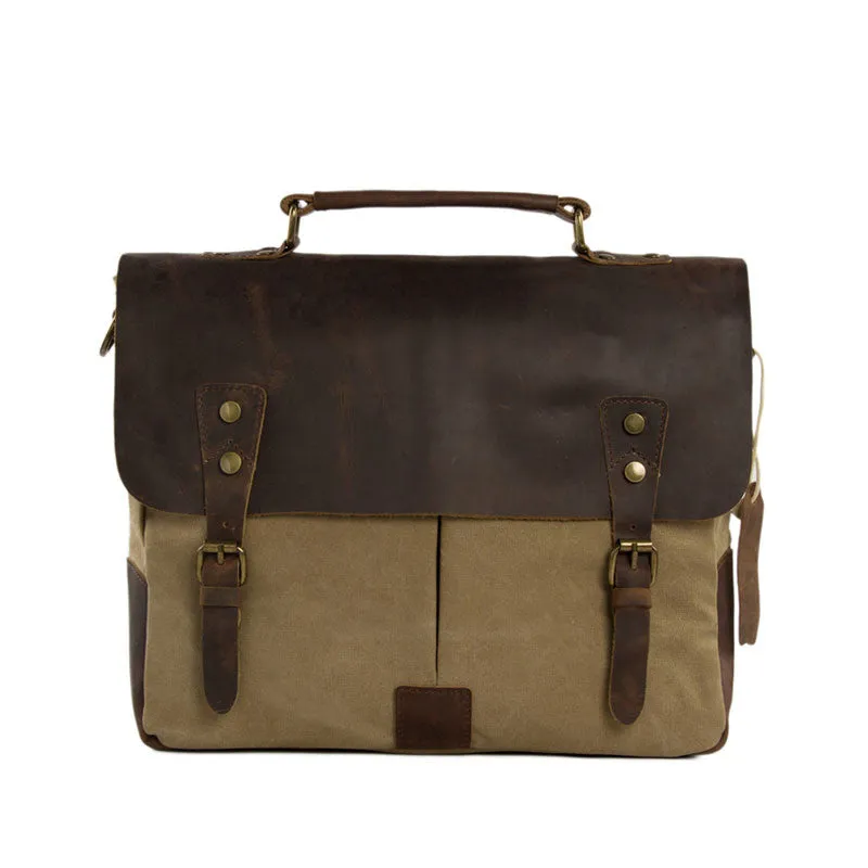 14 Inch Canvas Leather Bag Briefcase Messenger Bag Shoulder Bag Laptop Bag 1807