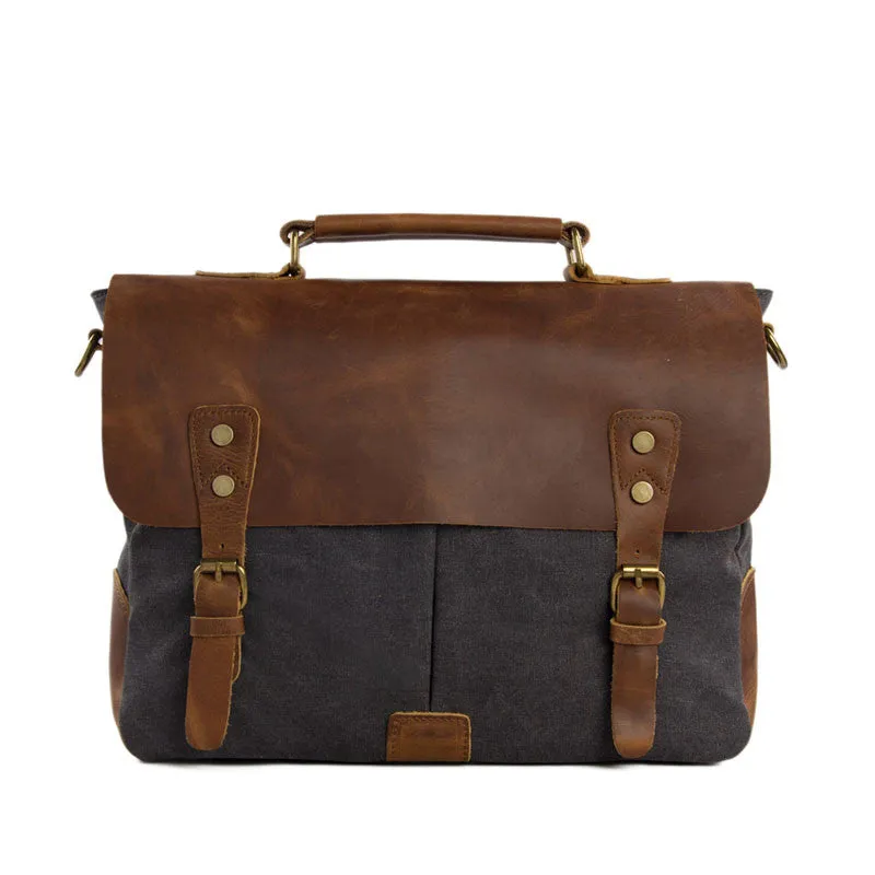 14 Inch Canvas Leather Bag Briefcase Messenger Bag Shoulder Bag Laptop Bag 1807