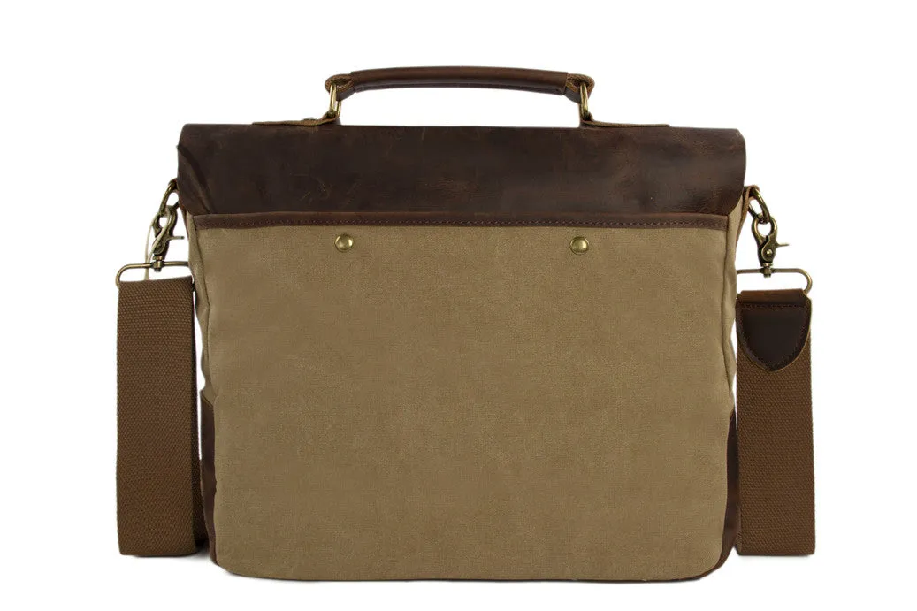 14 Inch Canvas Leather Bag Briefcase Messenger Bag Shoulder Bag Laptop Bag 1807