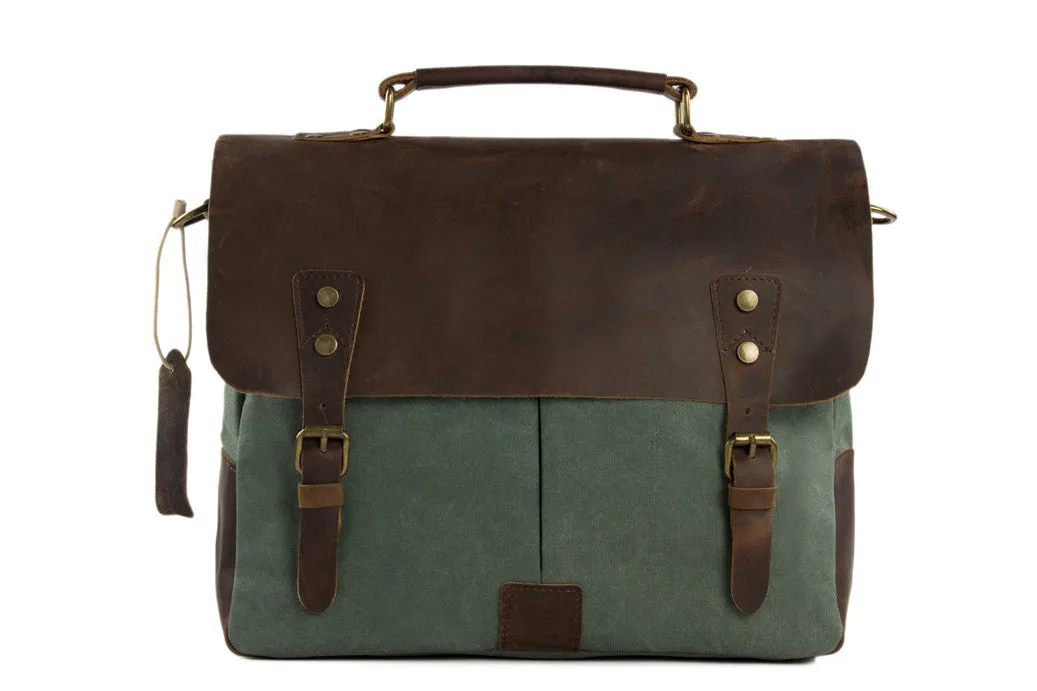 14 Inch Canvas Leather Bag Briefcase Messenger Bag Shoulder Bag Laptop Bag 1807