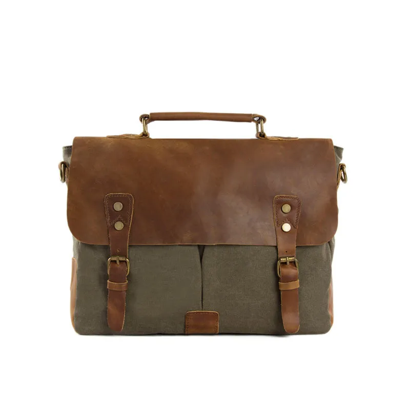 14 Inch Canvas Leather Bag Briefcase Messenger Bag Shoulder Bag Laptop Bag 1807
