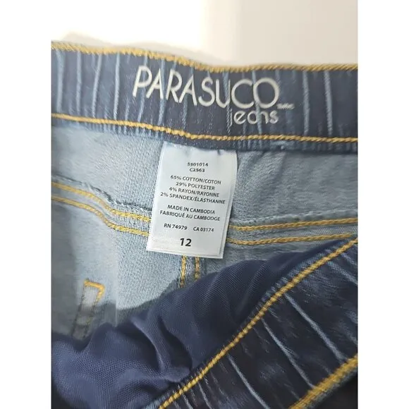 2 Pair Parasuco Women's Jeans Pull On Stretchy Skinny With Tummy Control Size 12