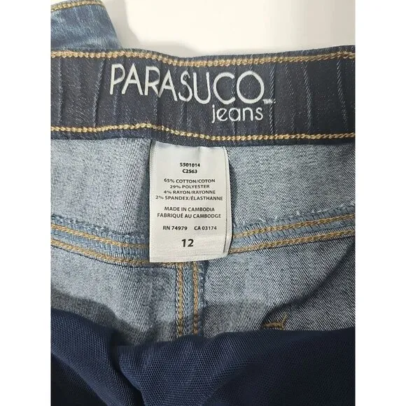 2 Pair Parasuco Women's Jeans Pull On Stretchy Skinny With Tummy Control Size 12