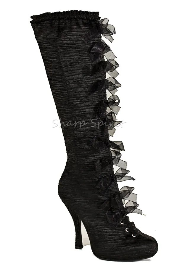 4 Inch Heel Knee High Satin Boots w Bows