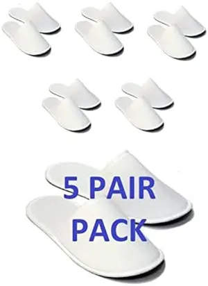 5 Pairs Fabric Packed Disposable Hotel Slippers for Airbnb Spa Salon Party Wedding Guests - Fits up to Adult US Men Size 10 & Women Size 11, White