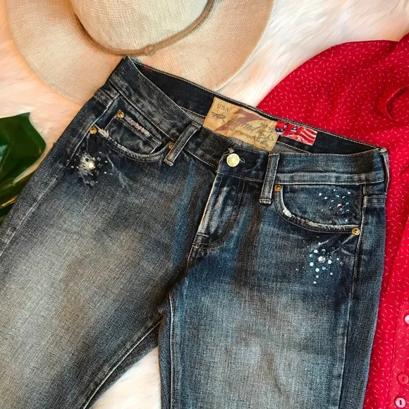 7 For All Mankind Crystal Studded Boot Cut Jeans