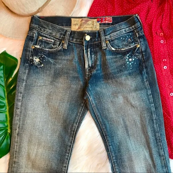 7 For All Mankind Crystal Studded Boot Cut Jeans