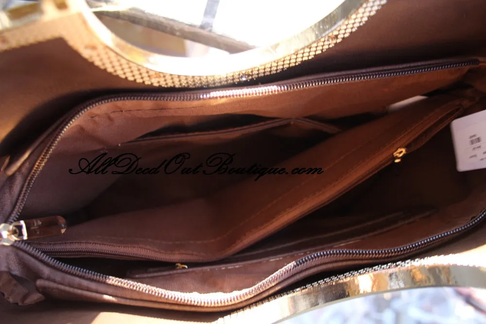 ADO | Square Brown Purse with Rhinestone & Stud Outline