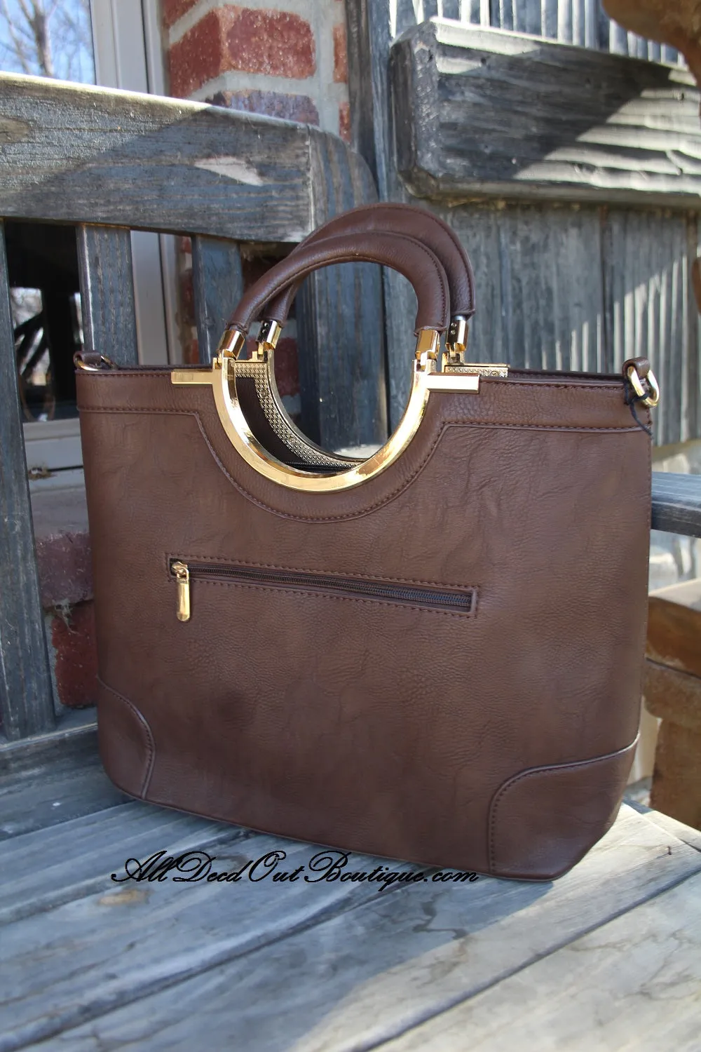 ADO | Square Brown Purse with Rhinestone & Stud Outline