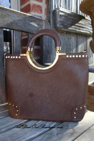 ADO | Square Brown Purse with Rhinestone & Stud Outline