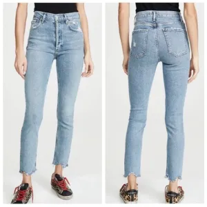 Agolde Nico High Rise Slim Fit Distressed Light Wash Jeans size 24