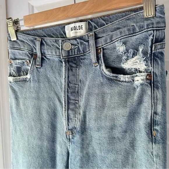 Agolde Nico High Rise Slim Fit Distressed Light Wash Jeans size 24