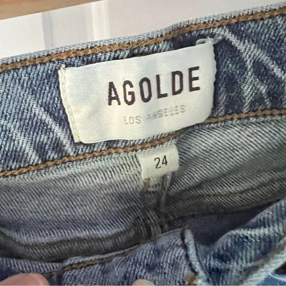 Agolde Nico High Rise Slim Fit Distressed Light Wash Jeans size 24