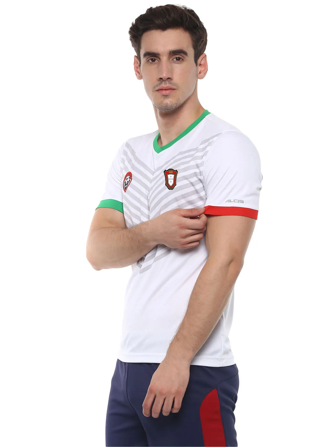 Alcis White Printed Slim Fit V-Neck T-shirt