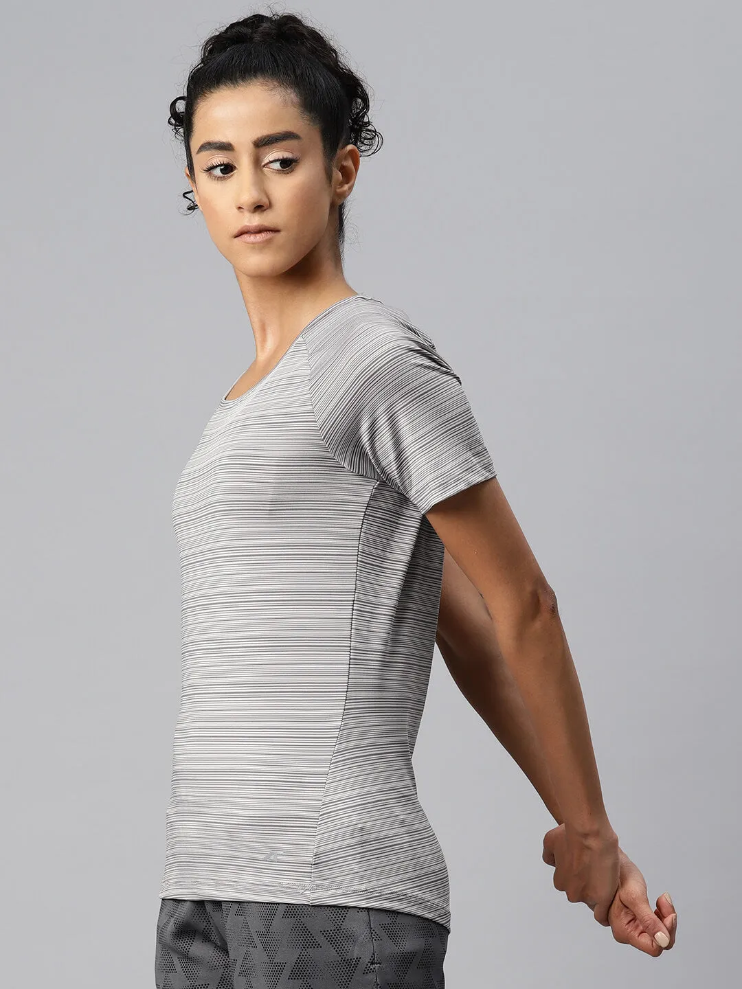 Alcis Women Striped Dry Tech Slim Fit T-shirt