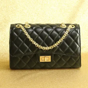 Aminou Brands Leather Flap Bag Black Quilted Crossbody Bag Luxury Handbags Women Bags Designer Chains Shoulder Ladies Hand Bags