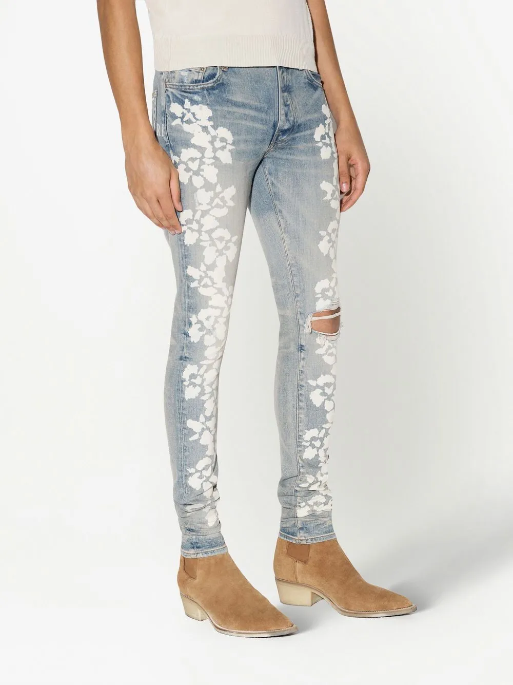 AMIRI Hibiscus floral-print skinny jeans