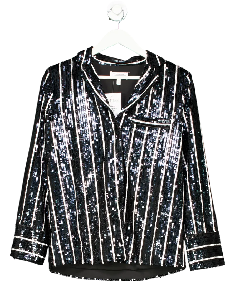 & Other Stories Black Sequin Stripe Shirt UK 6