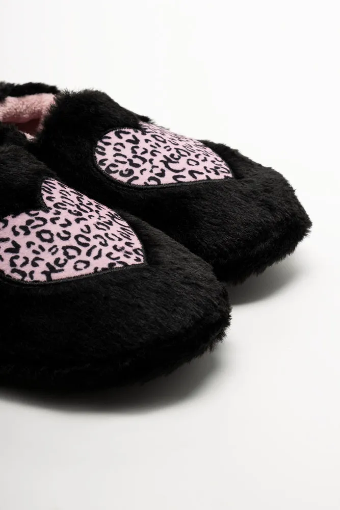 Animal Heart Slippers Black