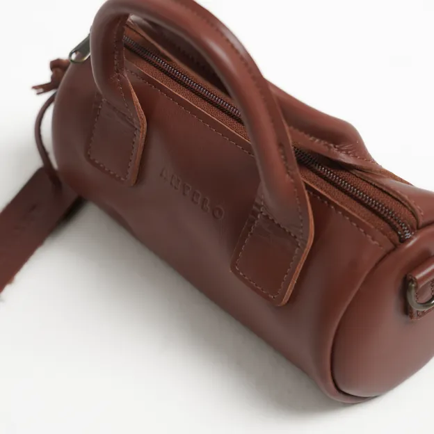 Antelo Indo Leather Mini Barrel Crossbody - Sable Tan