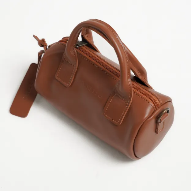 Antelo Indo Leather Mini Barrel Crossbody - Sable Tan