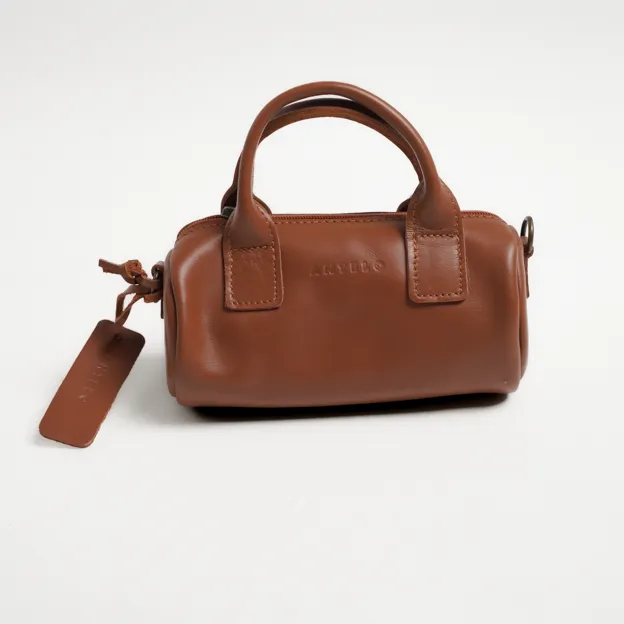 Antelo Indo Leather Mini Barrel Crossbody - Sable Tan