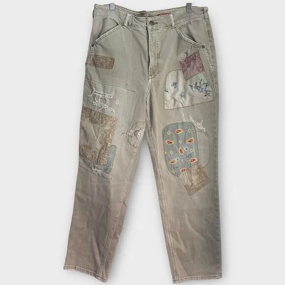 Anthropologie Pilcro The Wanderer Barrel Boho Patchwork Jeans 32