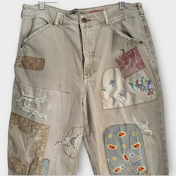 Anthropologie Pilcro The Wanderer Barrel Boho Patchwork Jeans 32