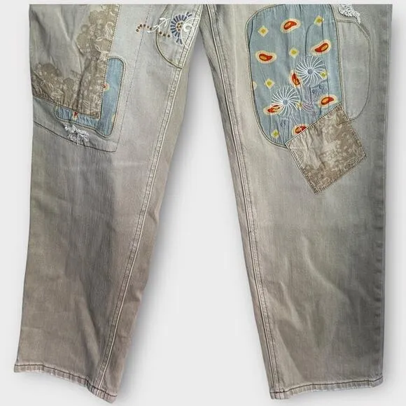 Anthropologie Pilcro The Wanderer Barrel Boho Patchwork Jeans 32