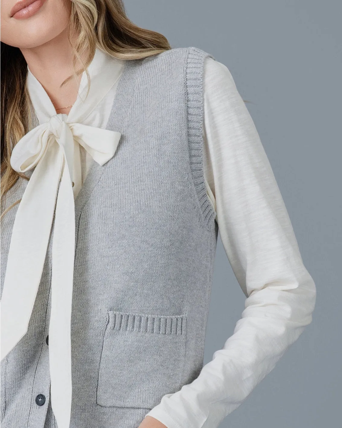 Arden V-Neck Sweater Vest - Heather Gray