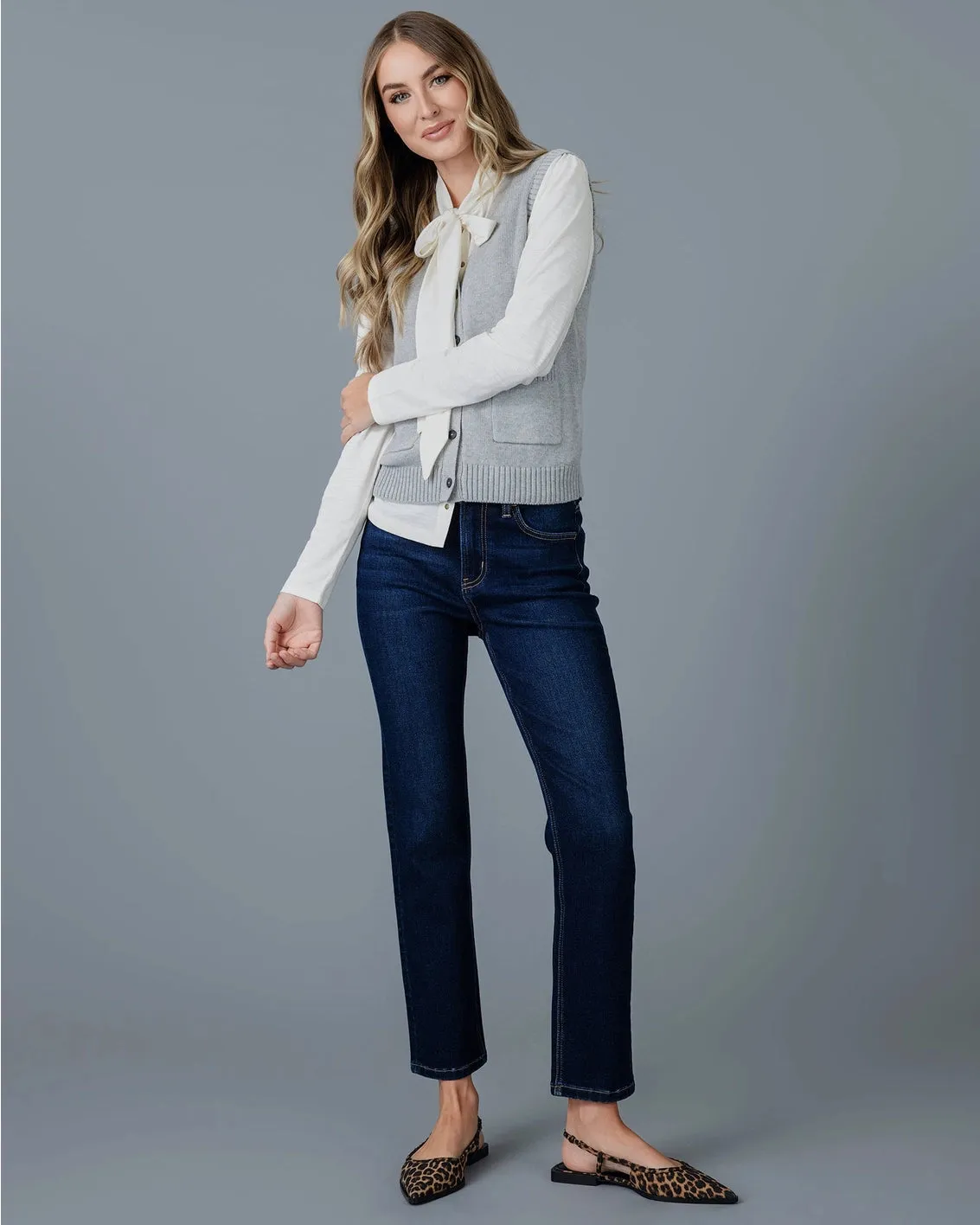 Arden V-Neck Sweater Vest - Heather Gray