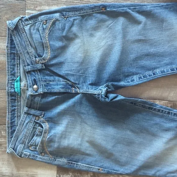 ARIAT Turquoise cowgirl bootcut jeans embroidered back pockets sz 30L