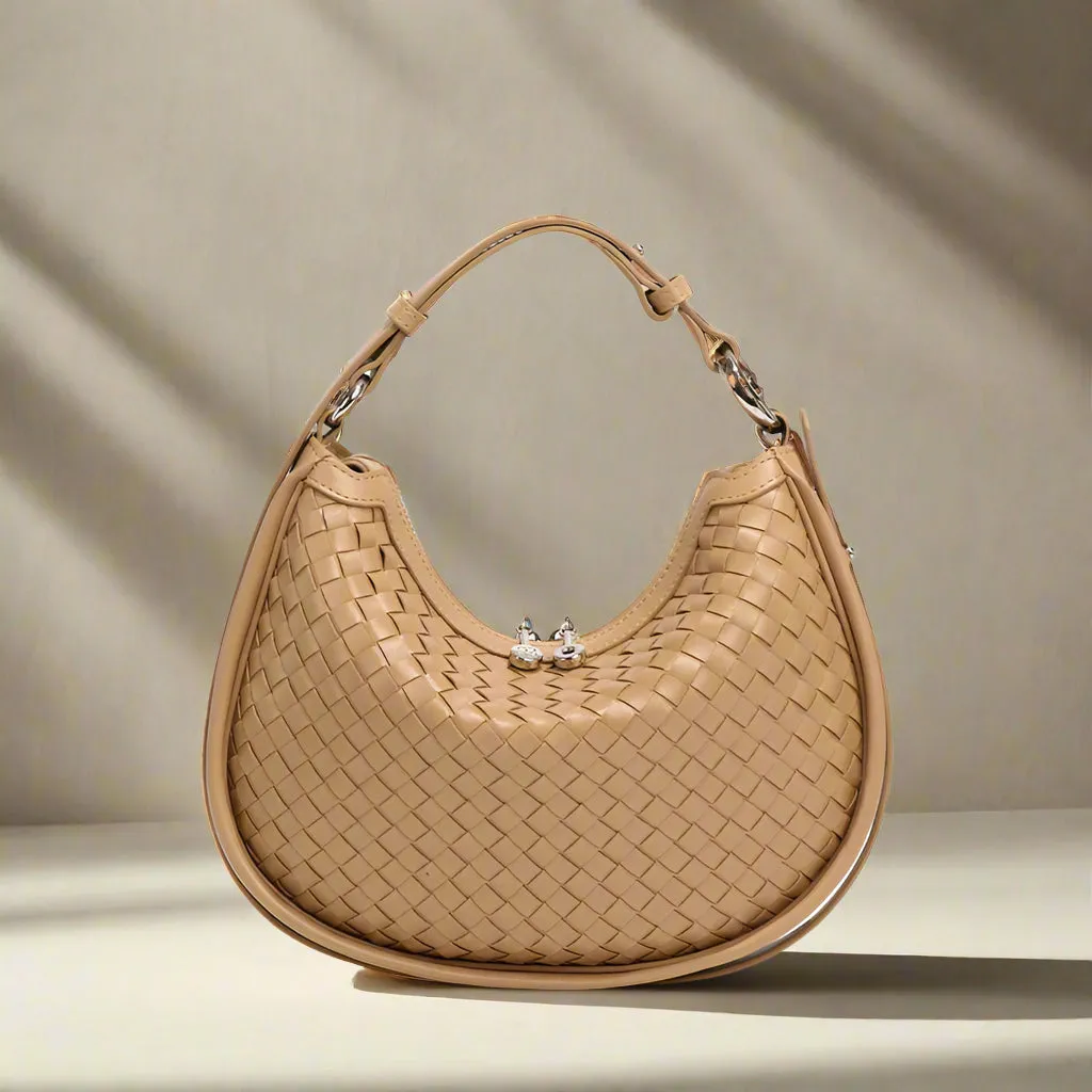 Aurora Woven leather Hobo Handbag | Glam Hobo Purse | Crescent Bag | Crossbody purses for women