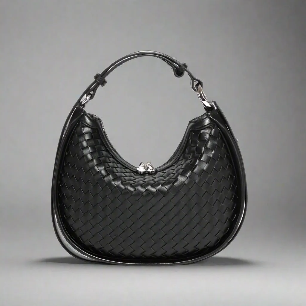 Aurora Woven leather Hobo Handbag | Glam Hobo Purse | Crescent Bag | Crossbody purses for women