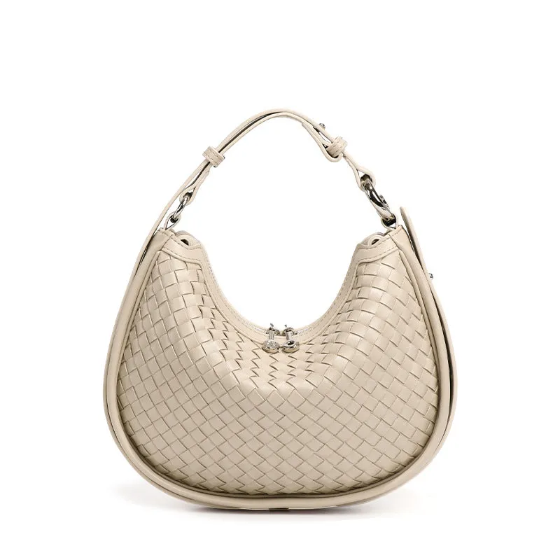 Aurora Woven leather Hobo Handbag | Glam Hobo Purse | Crescent Bag | Crossbody purses for women