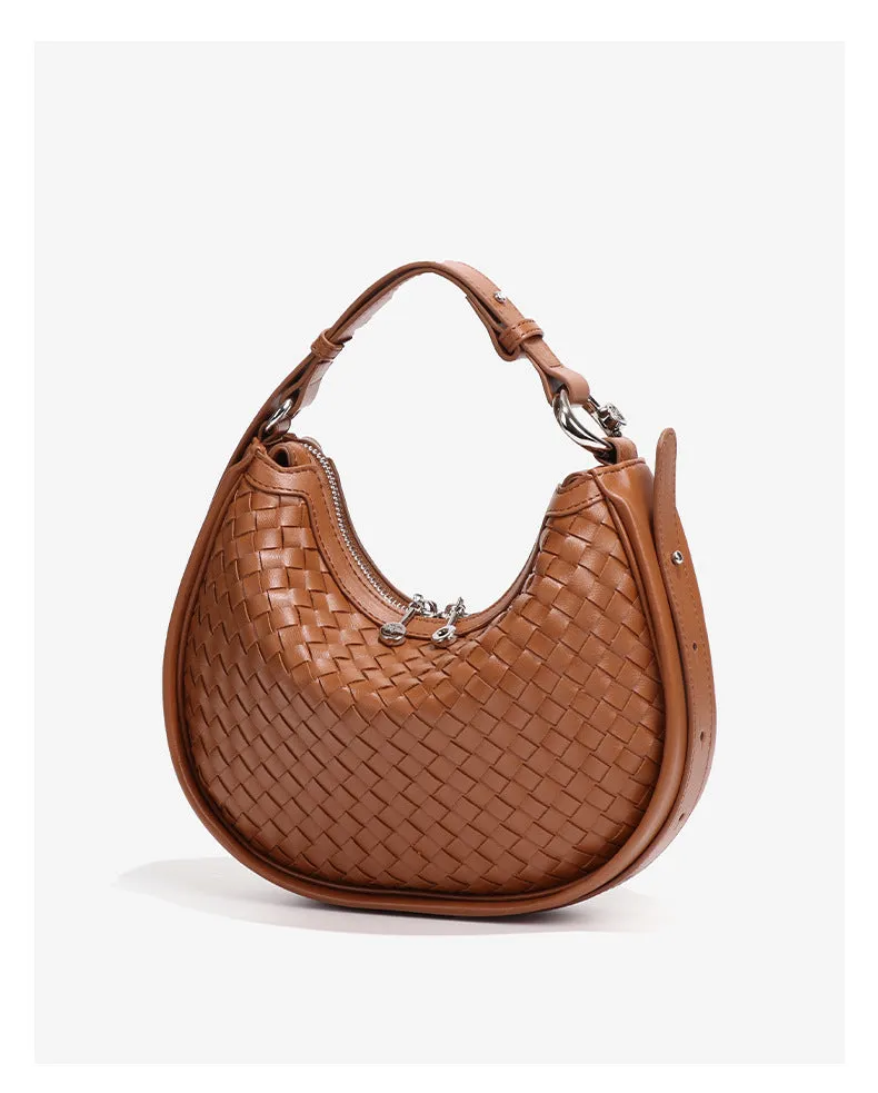 Aurora Woven leather Hobo Handbag | Glam Hobo Purse | Crescent Bag | Crossbody purses for women