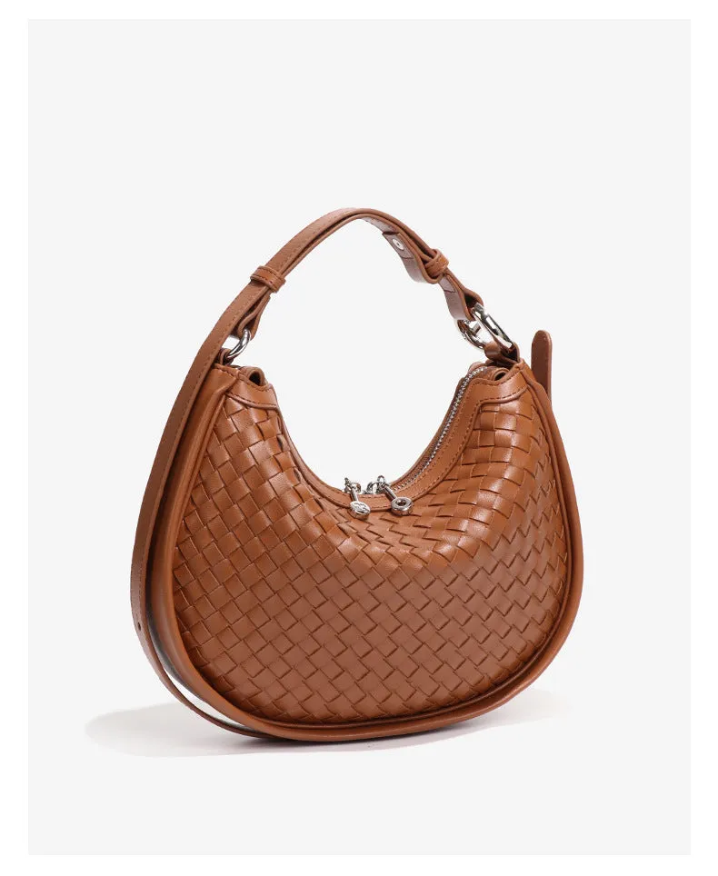 Aurora Woven leather Hobo Handbag | Glam Hobo Purse | Crescent Bag | Crossbody purses for women