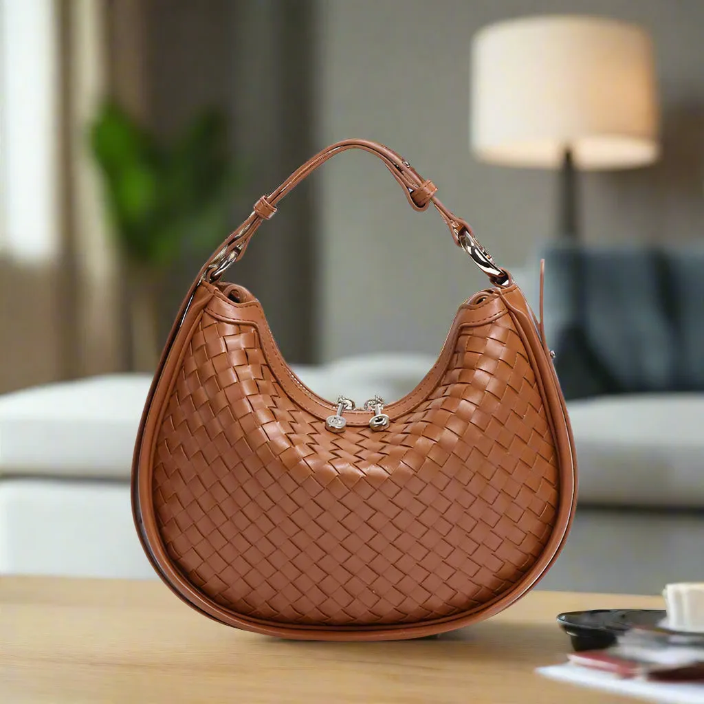 Aurora Woven leather Hobo Handbag | Glam Hobo Purse | Crescent Bag | Crossbody purses for women