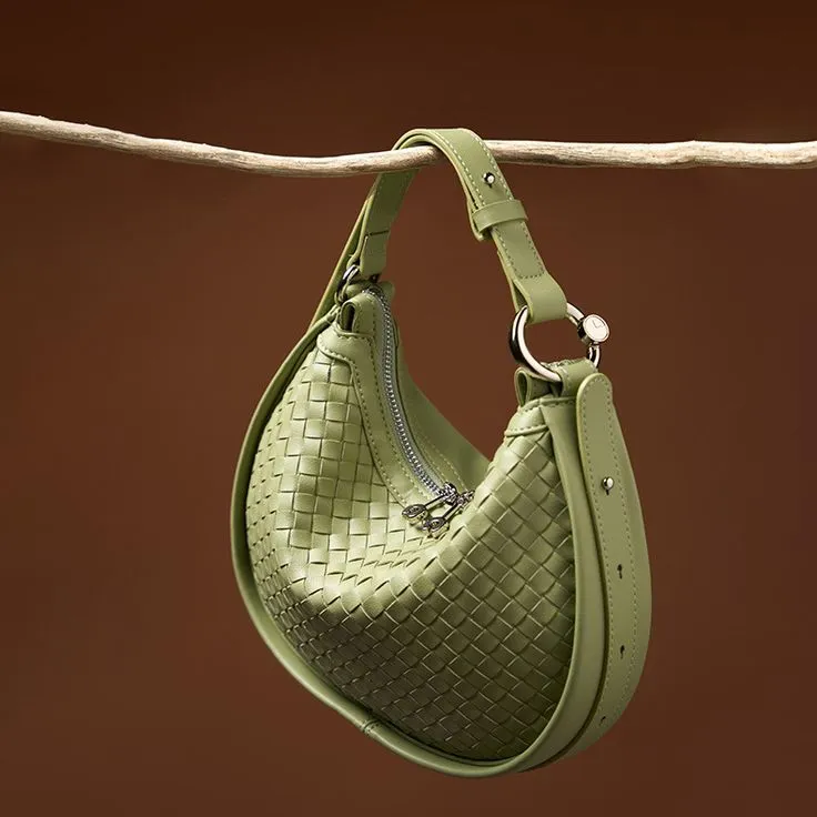 Aurora Woven leather Hobo Handbag | Glam Hobo Purse | Crescent Bag | Crossbody purses for women