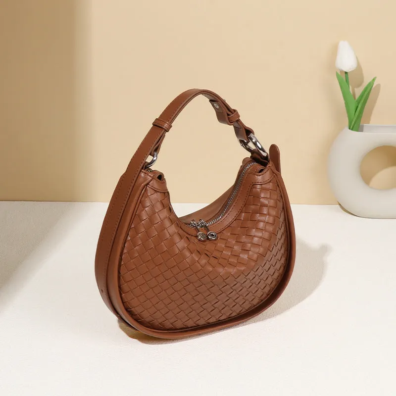 Aurora Woven leather Hobo Handbag | Glam Hobo Purse | Crescent Bag | Crossbody purses for women