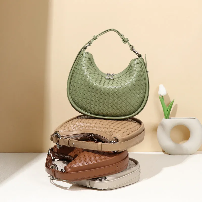 Aurora Woven leather Hobo Handbag | Glam Hobo Purse | Crescent Bag | Crossbody purses for women