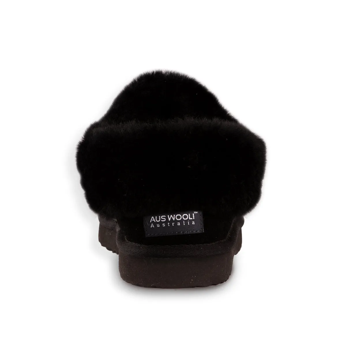 AUS WOOLI UGG UNISEX SHEEPSKIN WOOL TRADITIONAL ANKLE SLIPPERS - BLACK