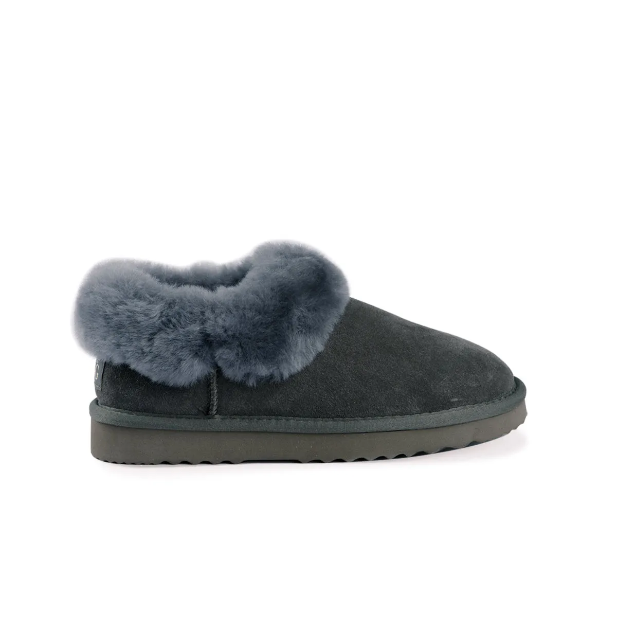 AUS WOOLI UGG UNISEX SHEEPSKIN WOOL TRADITIONAL ANKLE SLIPPERS - GREY