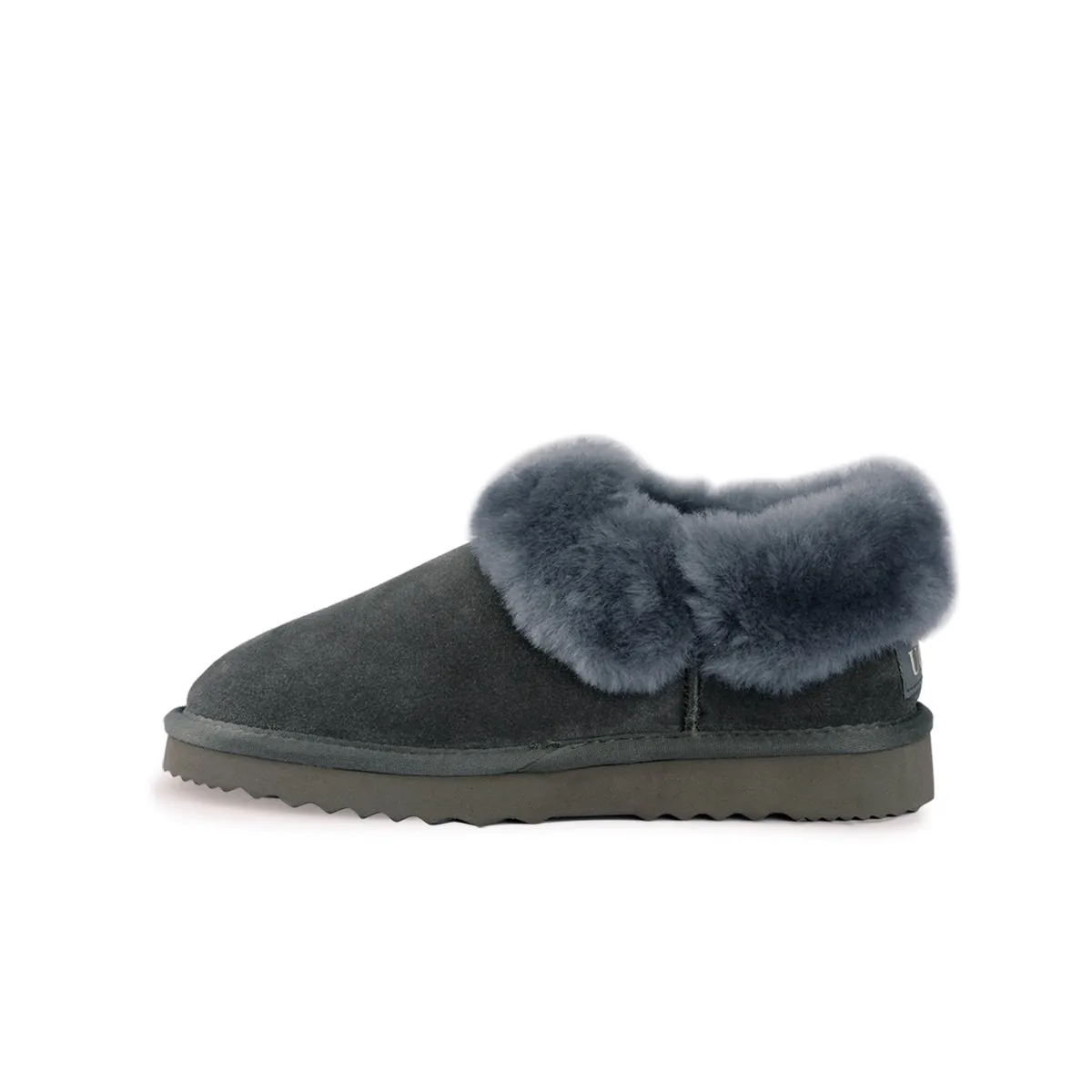 AUS WOOLI UGG UNISEX SHEEPSKIN WOOL TRADITIONAL ANKLE SLIPPERS - GREY