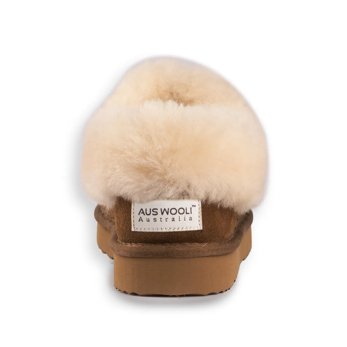 AUS WOOLI UGG UNISEX SHEEPSKIN WOOL TRADITIONAL ANKLE SLIPPERS - TAN