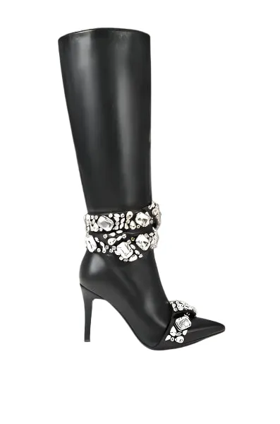 AZALEA WANG -ALONZA BLACK EMBELLISHED STILETTO BOOT