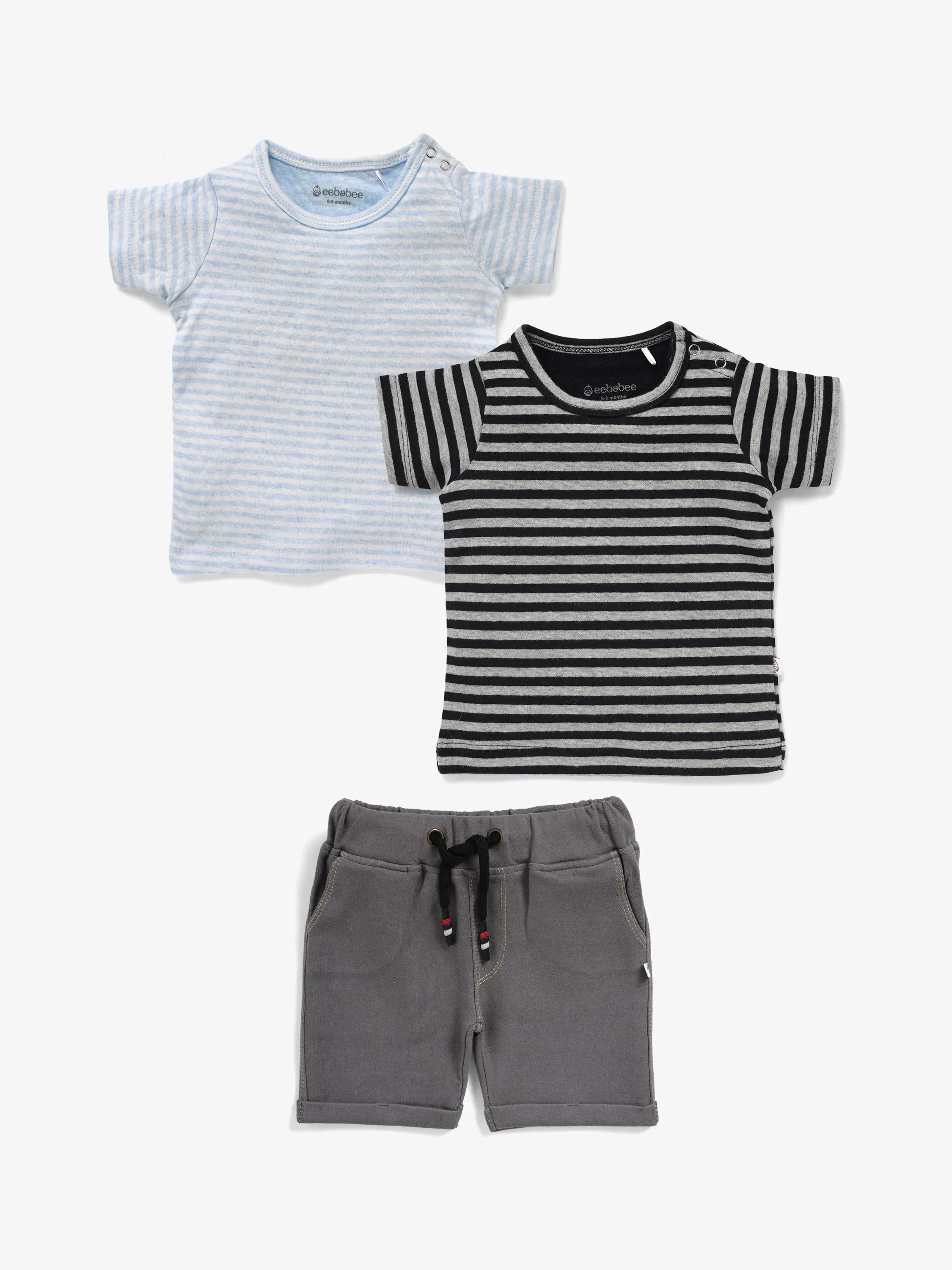 BABY BOYS STRIPED TEE & DENIM SHORTS SET