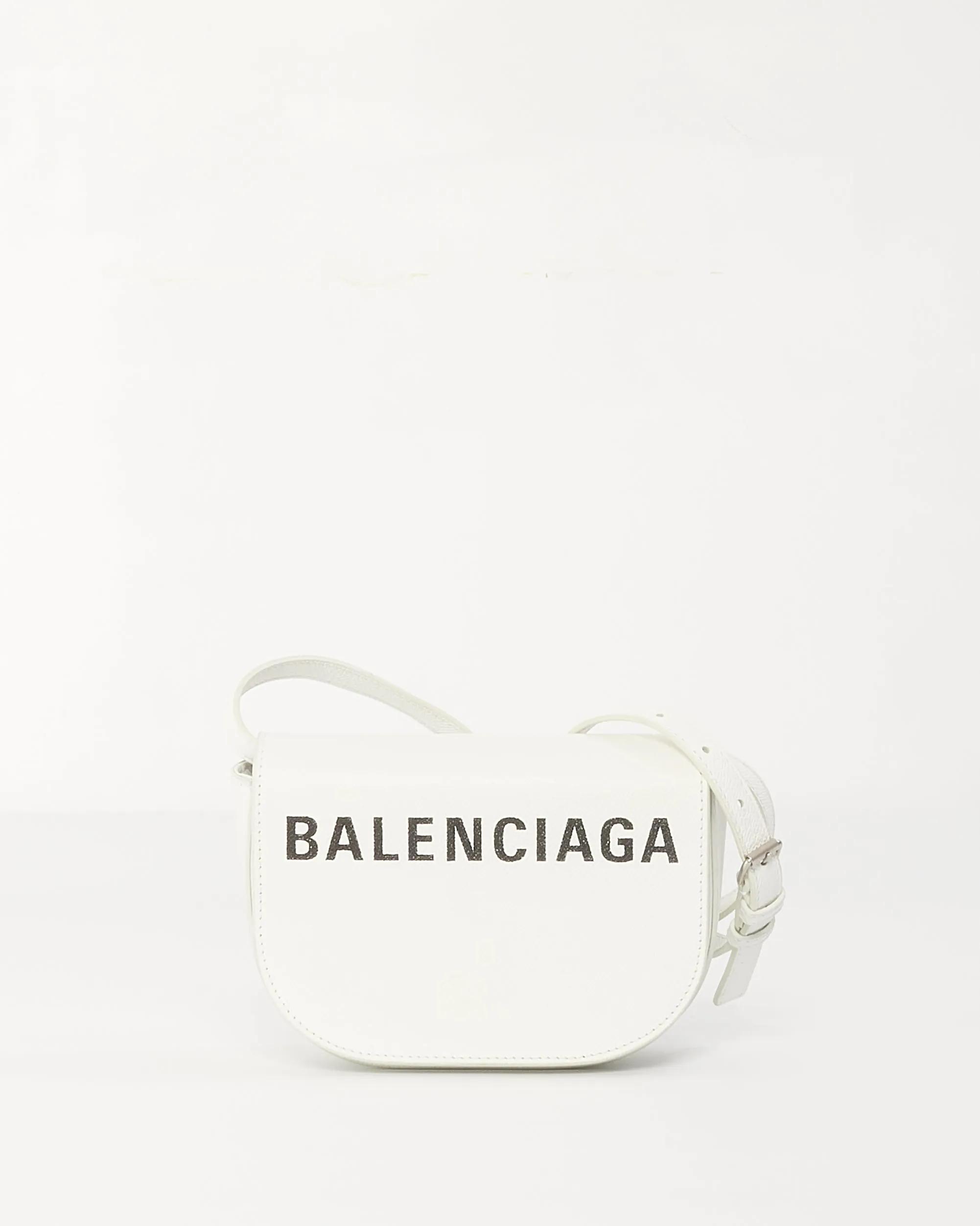 Balenciaga White Leather XS Logo Ville Day Crossbody Bag