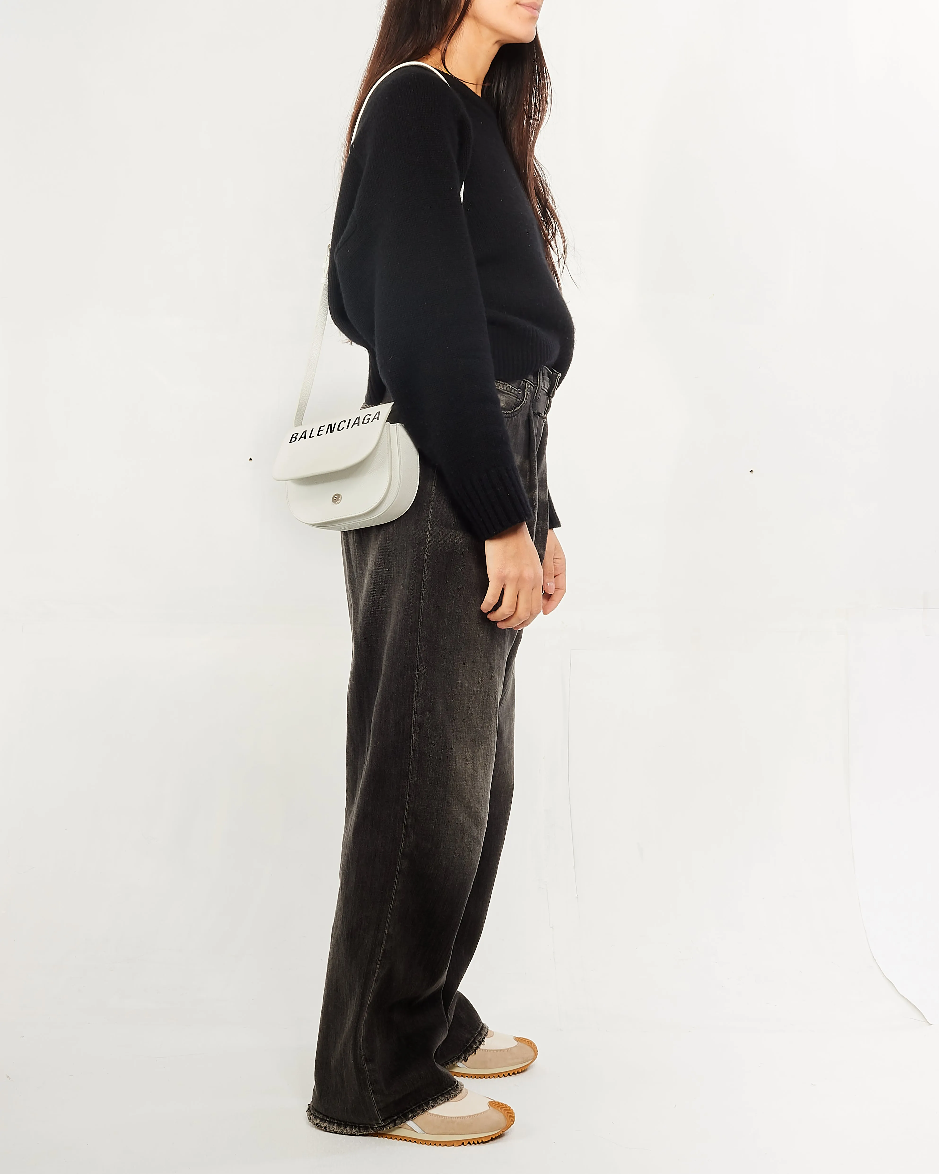 Balenciaga White Leather XS Logo Ville Day Crossbody Bag